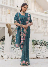 Morpeach Silk Saree for Women with Embroidery & Cut Work